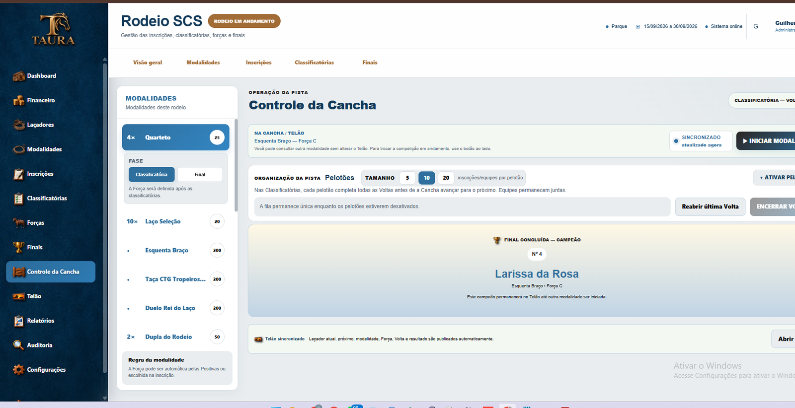 Sistema Taura em operação
